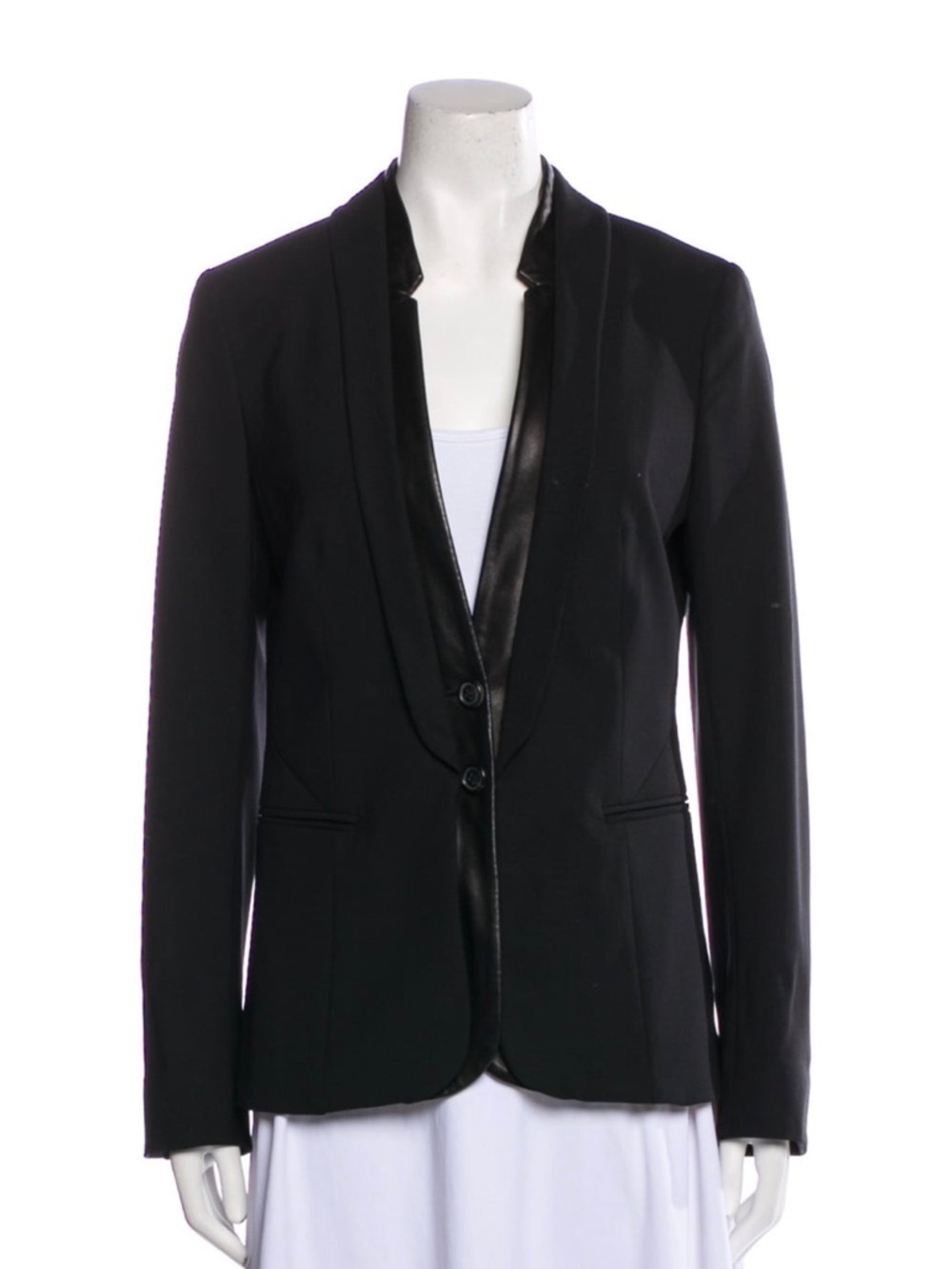 PIAZZA SEMPIONE - BLACK WOOL BLAZER WITH LEATHER TRIM
